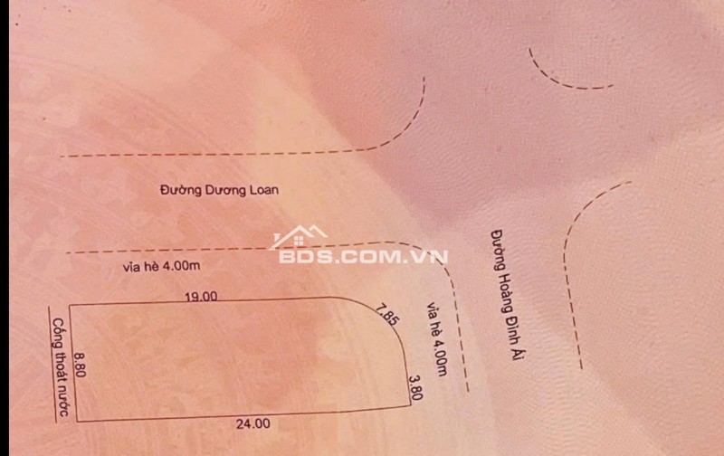 Lô góc 2 mặt tiền – Dương Loan - Hoàng Đình Ái – Hòa Xuân- Cẩm Lệ - Đà Nẵng
Diện tích: 205 m² (24 × 19 m)